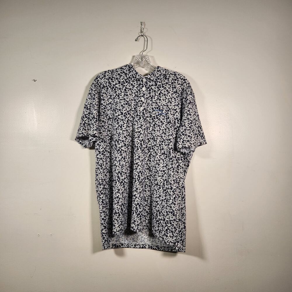 G/FORE SS Golf Polo Mens L Black White Small Floral AOP Outdoor CROOKED STICK